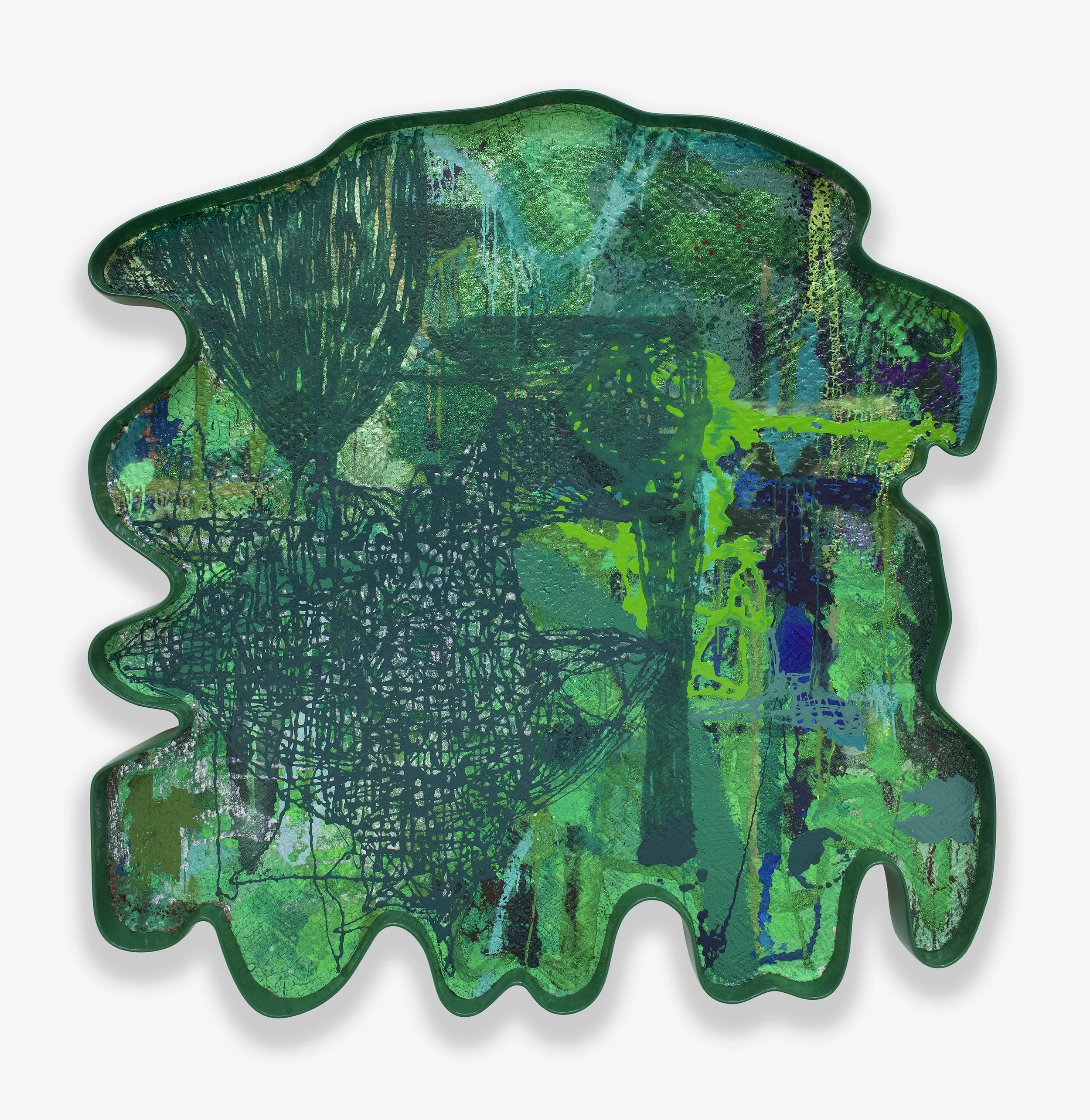   Bint  / 2026 / Mixed media, and epoxy on extruded polystyrene / 66 x 65  x 3 1/4 inches (167.6 x 165.1 x 8.3 cm) 
