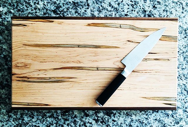 Hand crafted ambrosia maple and walnut cutting board. #woodworking #woodencuttingboard #woodencuttingboards #giftideas #walnut #ambrosiamaple