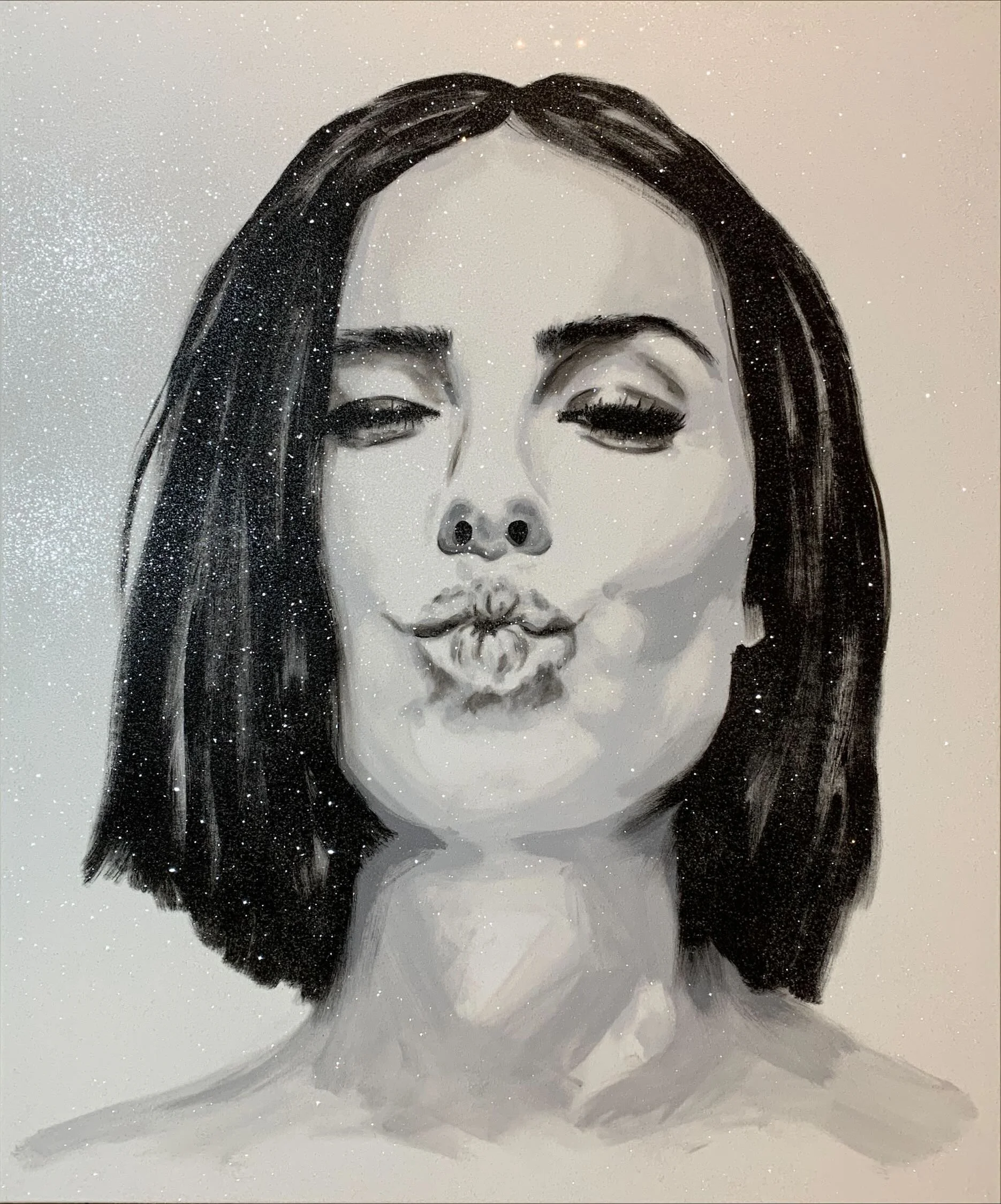 Kiss

 

 100 x 120 Acrylic and diamond dust on canvas, 2024 