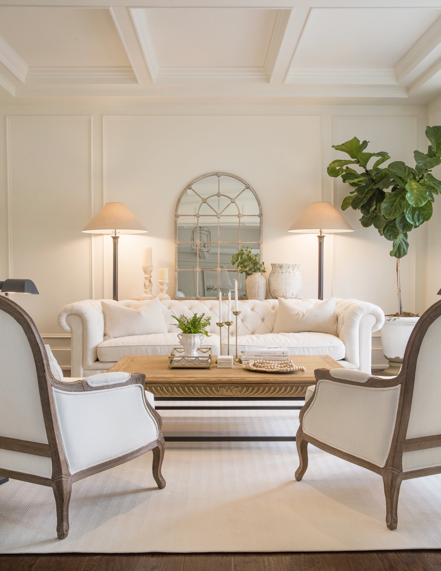 This beautiful living room showcases custom millwork that plays a key role in our overall design. We've added wainscoting, waffle ceilings, and beautiful trim work to create an atmosphere that's both elegant and refined.
.
.
.
.
#jessicamendesdesign 