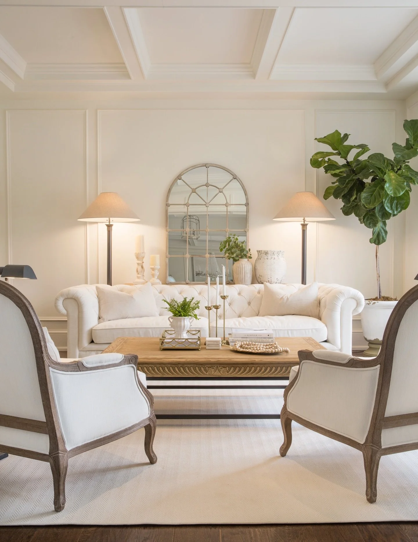 This beautiful living room showcases custom millwork that plays a key role in our overall design. We've added wainscoting, waffle ceilings, and beautiful trim work to create an atmosphere that's both elegant and refined.
.
.
.
.
#jessicamendesdesign 