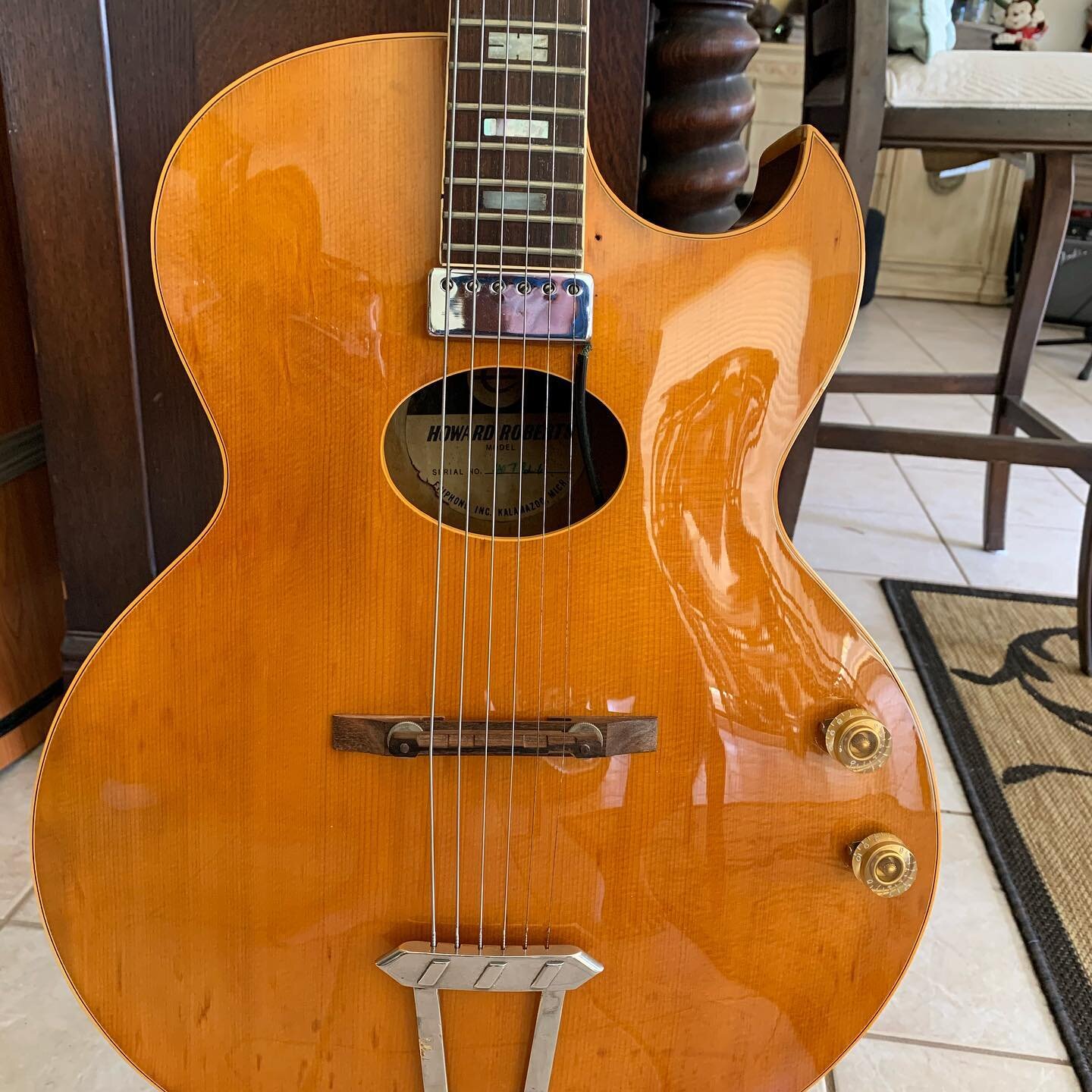 Forgot to post the results of the refinished 1966 Howard Roberts from a couple posts back. Love the subtle flame in spruce top.  BTW - this round hole archtop with the single mini humbucker sounds fantastic.  If you ever come across one, ya gotta che