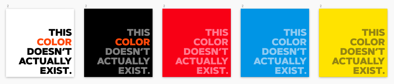 Five different colors for testing