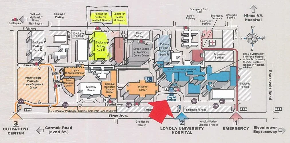 Map of Loyola Medical Center - For Candlelight Ceremony on April 19.