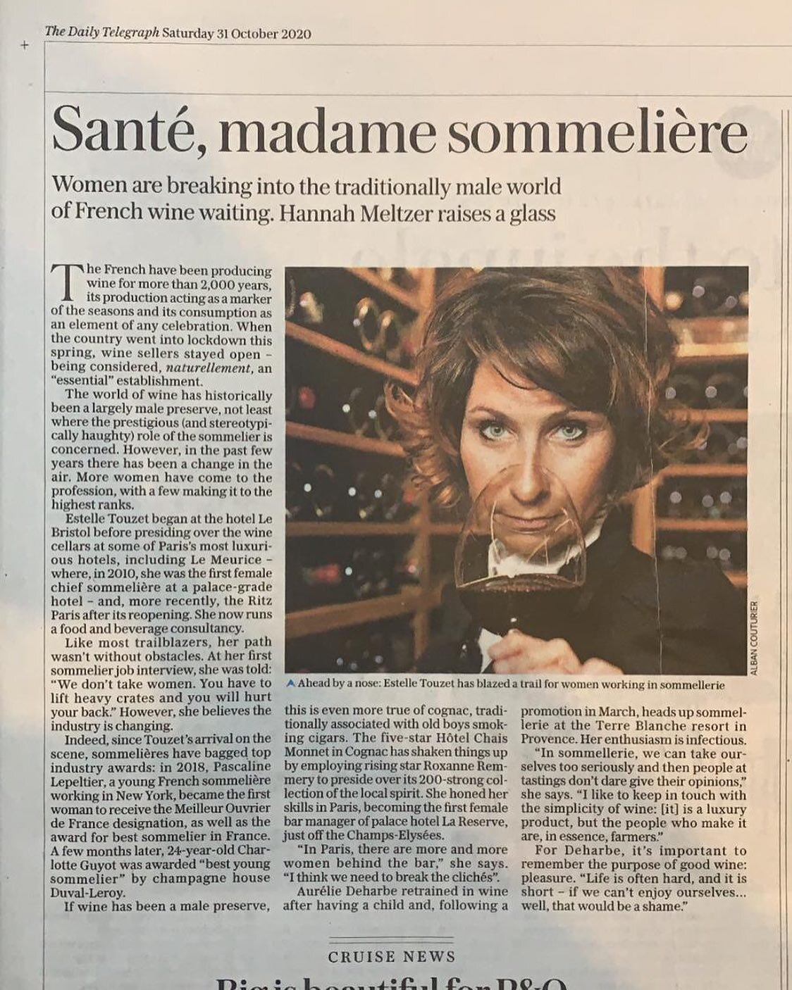 It was a joy and inspiration to speak to Mesdames sommelière @venusetbacchus (head som @terre_blanche), Estelle Touzet (former head som @ritzparis) and Cognac maestro @roxanneremmery (@hotelchaismonnetandspa). Today&rsquo;s @telegraphtravel 

Clippi
