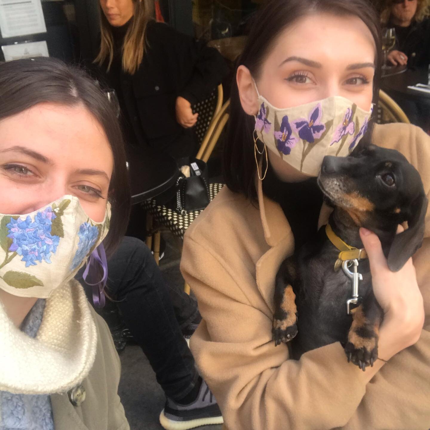 What have to be the most beautiful facemasks going, from @kgsfrench (@l_originedumonde) helped by trusty assistant Yeezy the sausage dog. Hand-embroidered on linen or silk, and 5 pounds of the price go to refugee charities in Calais and Paris. Bloody