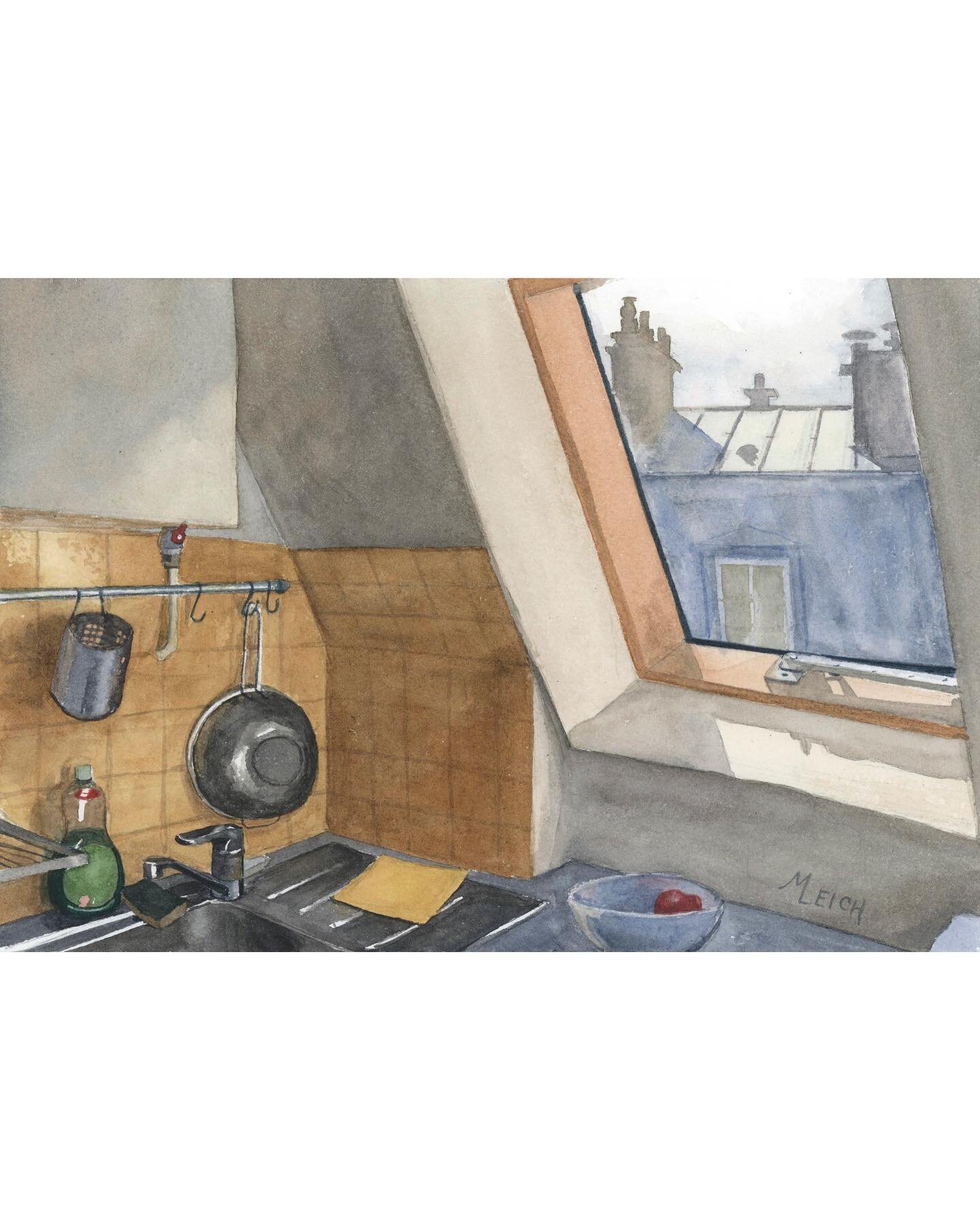 Paris Kitchen, Sixth Floor - 7x11&rdquo;, watercolor on paper 

Going back to post a few paintings from earlier this year &mdash; this was our tiny kitchen during a trip to Paris in March. 

#watercolor #parispainting #aquarelle