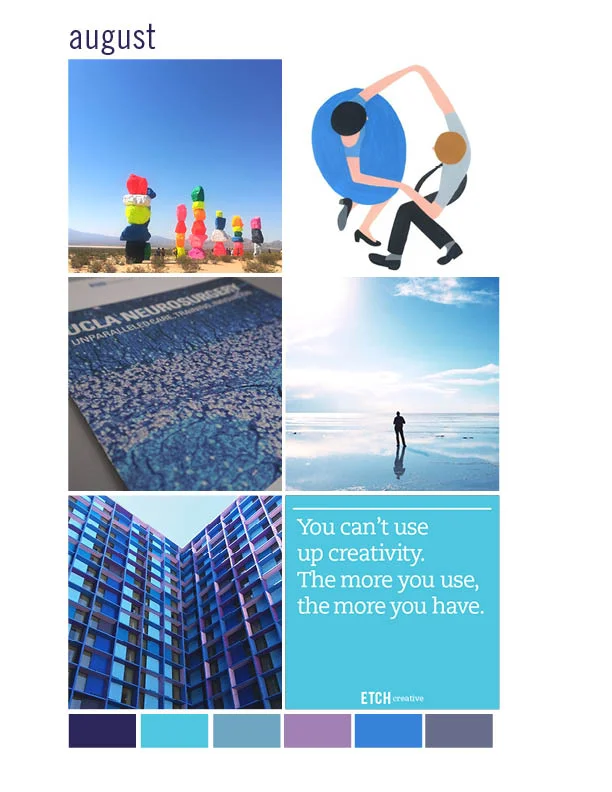 From left: Seven Magic Mountains, Las Vegas, Nevada | Geoff McFetridge | UCLA Neurosurgery Advancement Campaign by ETCH Creative | Bolivian Salt Flats, Bolivia | The Linq Hotel, Las Vegas Nevada | Quote by Maya Angelou