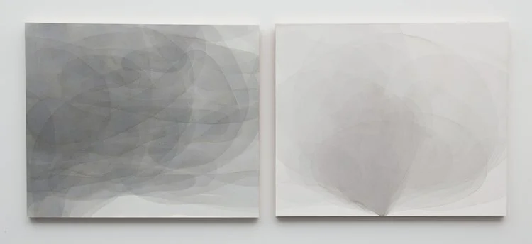 Abbey Ryan, 5493 | 5445 (murmuration), 2013, ink and Sumi ink on paper mounted on maple panel.