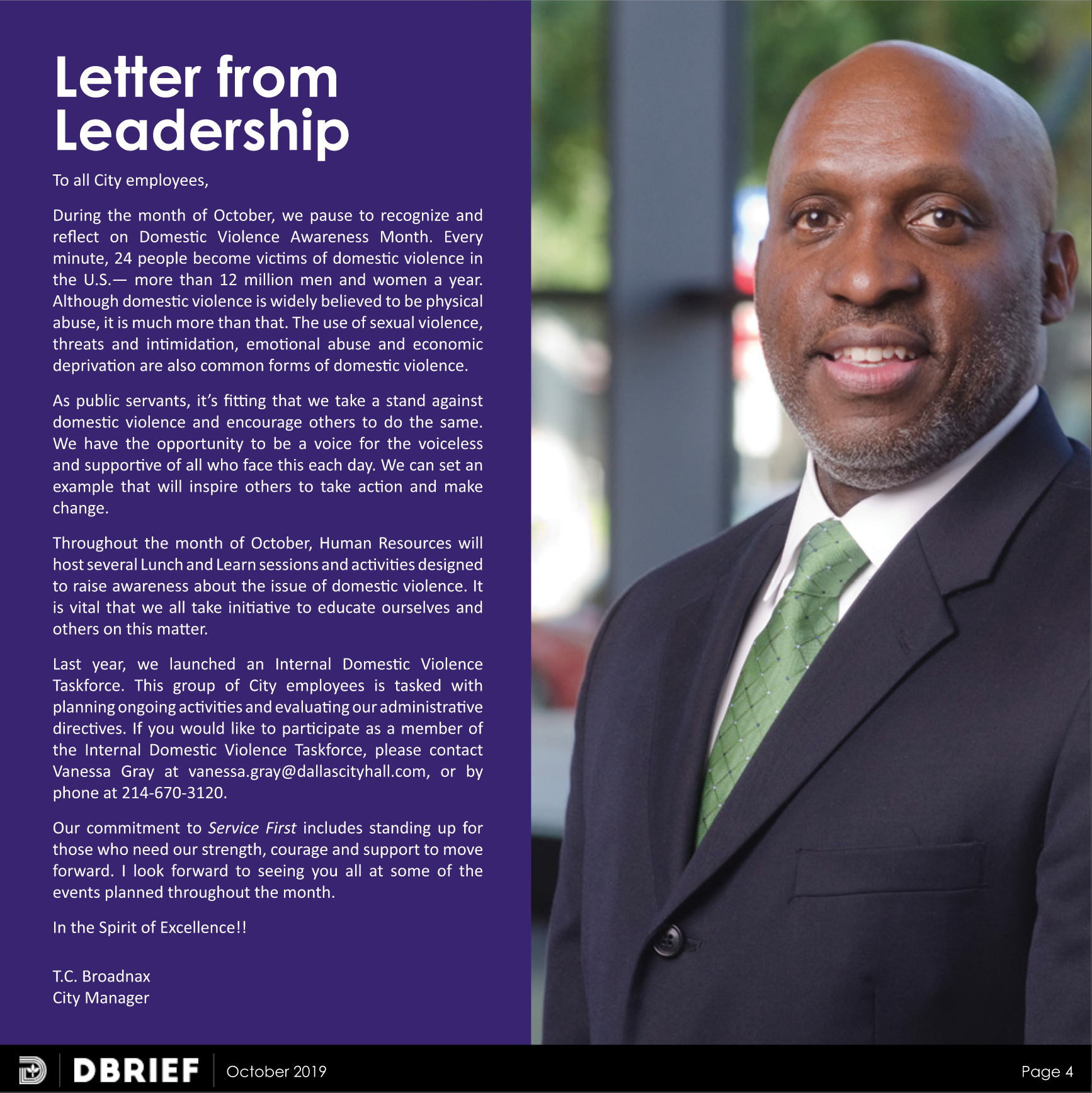 City Manager Letter from Leadership - Employee Newsletter