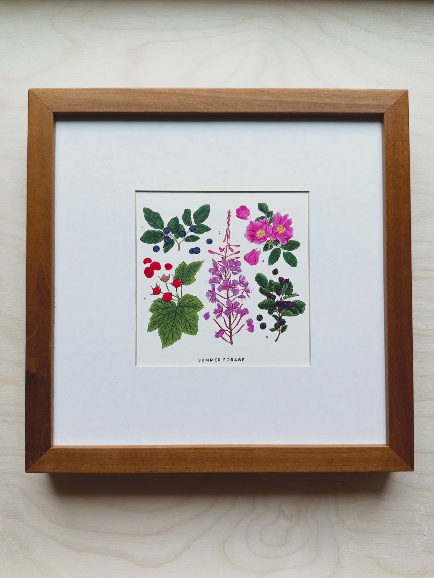 Summer Forage framed. My new greeting card size of 5&rdquo; x 5&rdquo; makes them easy to frame in standard ready made frames.