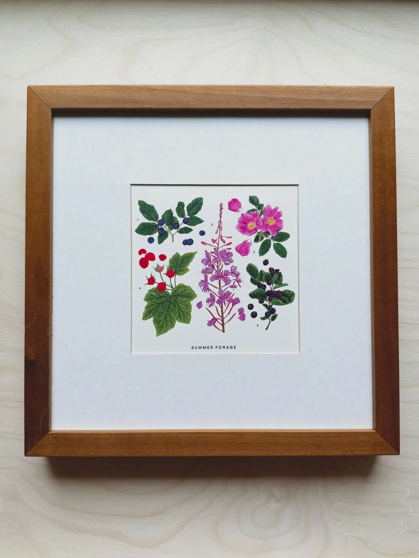Summer Forage framed. My new greeting card size of 5&rdquo; x 5&rdquo; makes them easy to frame in standard ready made frames.