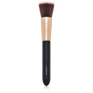 flat-top foundation Brush If you use cream or liquid foundation, an expertly designed foundation brush is a must have. The brush comes designed with a flat-top brush head which is ideal for blending foundations into your skin, aiding in preventing lines for a perfect airbrush finish. The flat top also lets you build color, so you can achieve anything from a subtle glow to a full-coverage look. Try: glominerals Luxe Foundation Brush