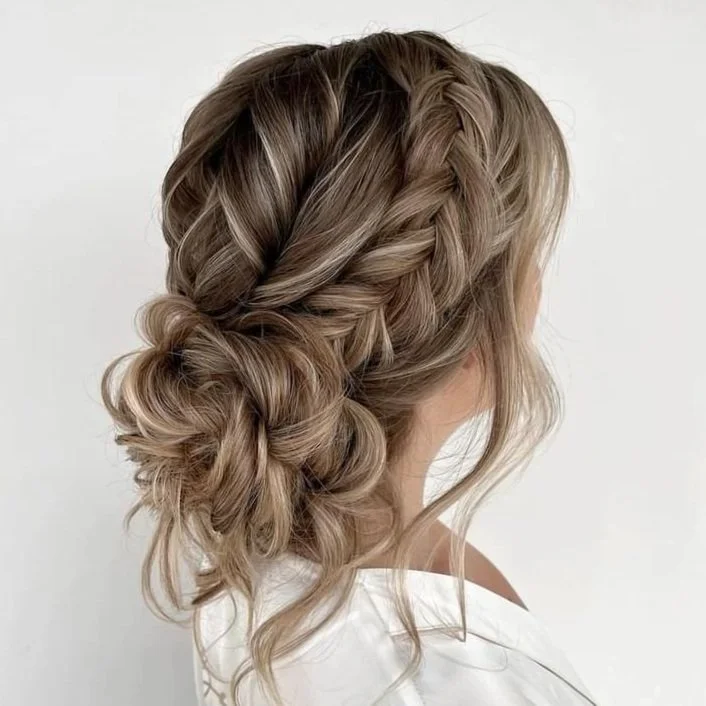 Braided Halo with Flowing Hair