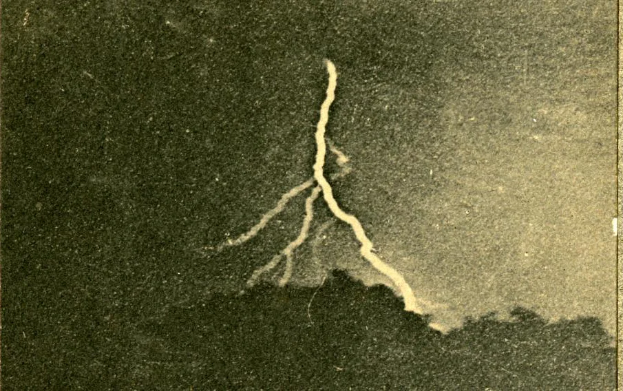 The first photograph taken of lightning in 1882 by William Jennings, from the collections of The Franklin Institute