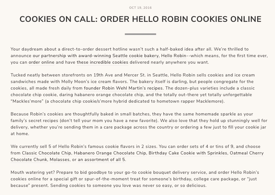 Hello Robin Cookies SEO Content