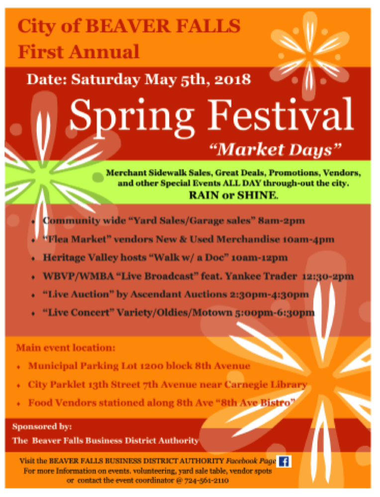 First Annual Beaver Falls Spring Festival Market Days