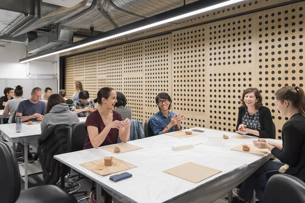 Marie-Claire Petrowski, Saiful Bakhari, Catherine Gill and Grace Barrand get busy hand-building