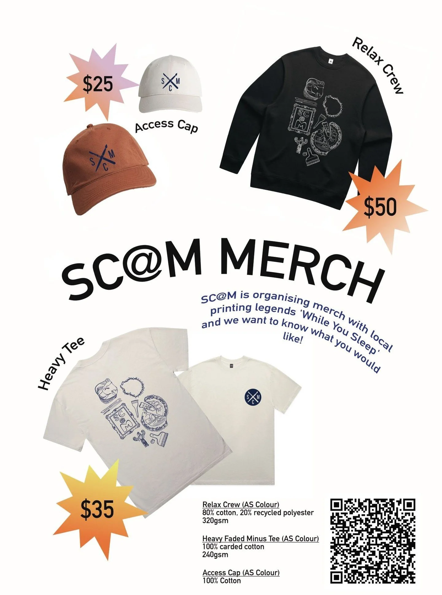 ✨ SC@M Merch Drop ✨
The wait is over – SC@M merch is here! 🎉
We’re now taking registrations of interest for our first-ever merch line featuring:
🧢 Caps
👕 Tees
👕 Crews
Don’t miss your chance to rep SC@M in style – whether