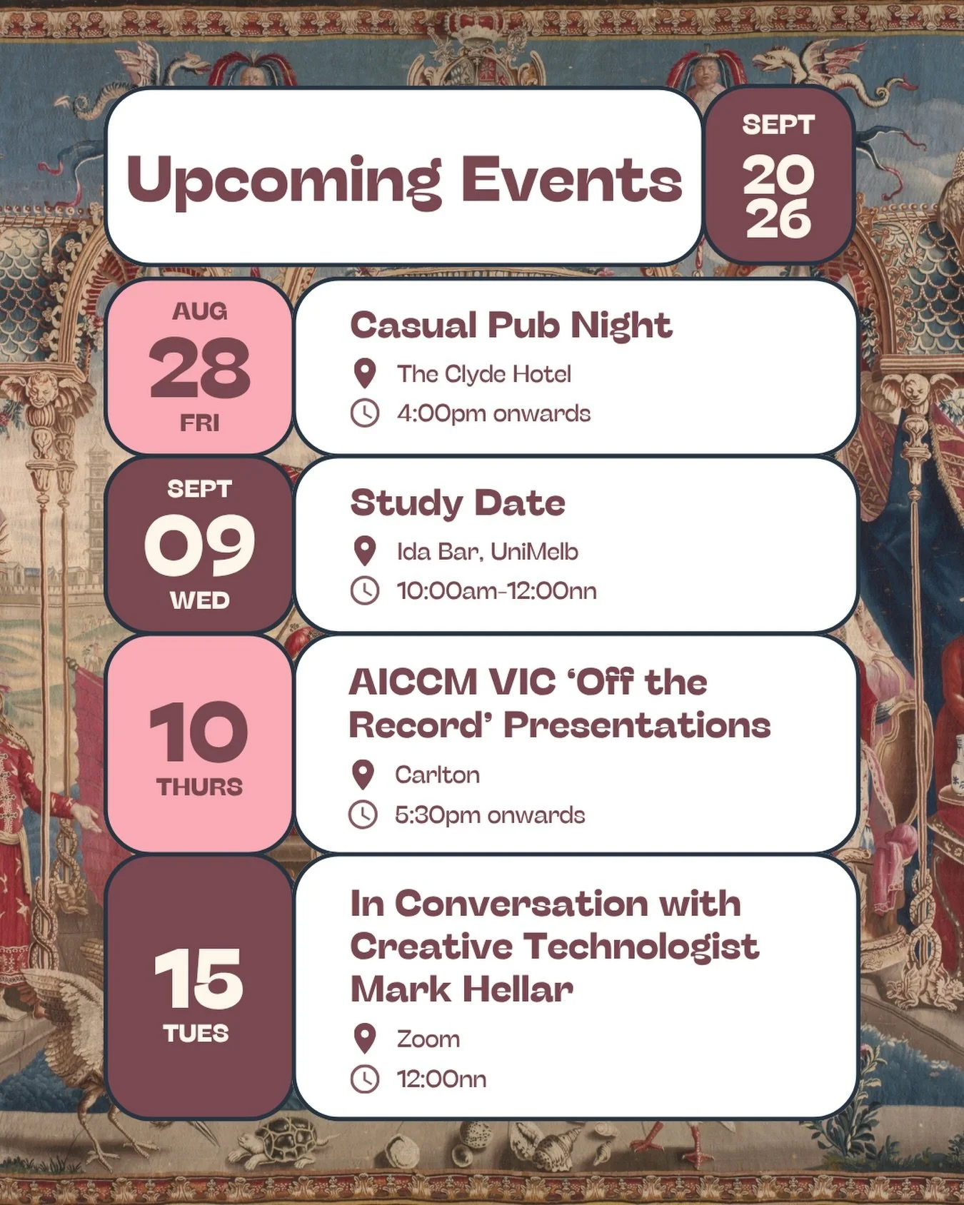 What&rsquo;s next on the calendar? 📆 

We&rsquo;ve got a few events lined up for you this September, come take a look! You can join our SC@M mailing list for more details by checking out our website, link in our bio.

See you there! 🩷