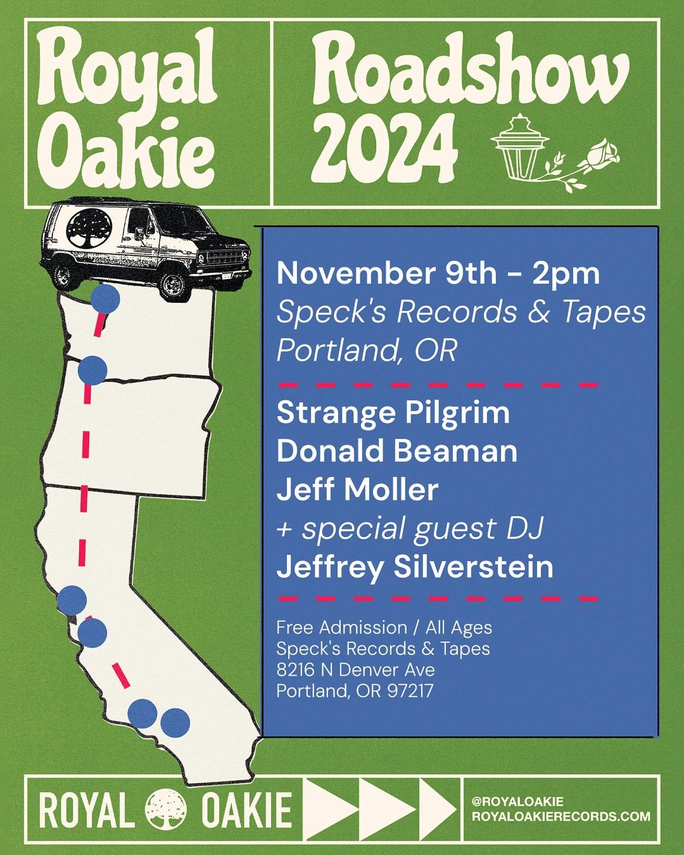 This Saturday November 9th, the roadshow rolls up to Portland, OR for a free 2pm show at @specksrecords ✨

Saturday November 9th - 2pm - Free 

Strange Pilgrim @strangepilgrimband 
Donald Beaman @donald_beaman 
Jeff Moller @moll_j 
+ special guest DJ