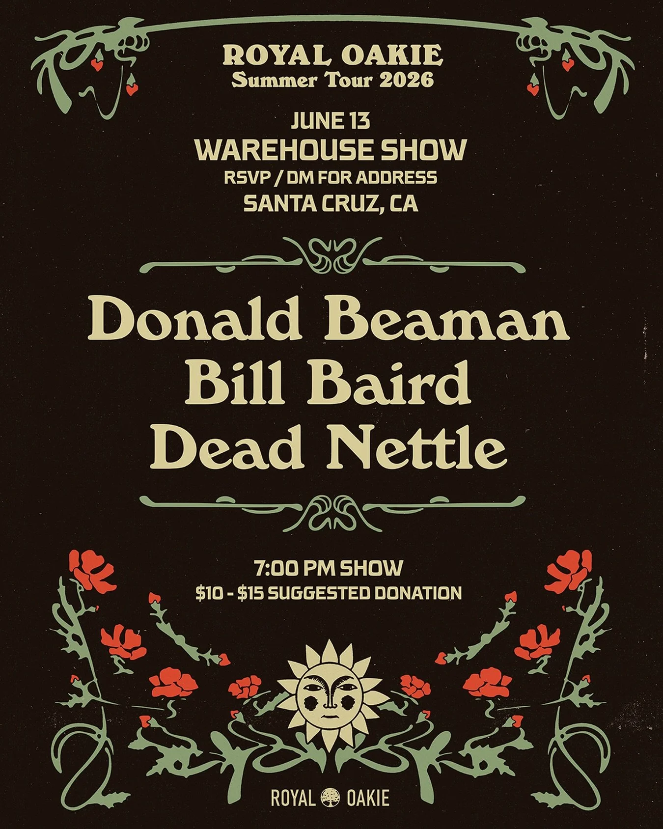 June 13th - Donald Beaman, Bill Baird, and Dead Nettle will play a warehouse show in Santa Cruz, CA✨RSVP at link in bio🔗

Saturday June 13th - 7pm

Donald Beaman @donald_beaman 
Bill Baird @blondebill 
Dead Nettle @deadnettle.music 

RSVP for addres