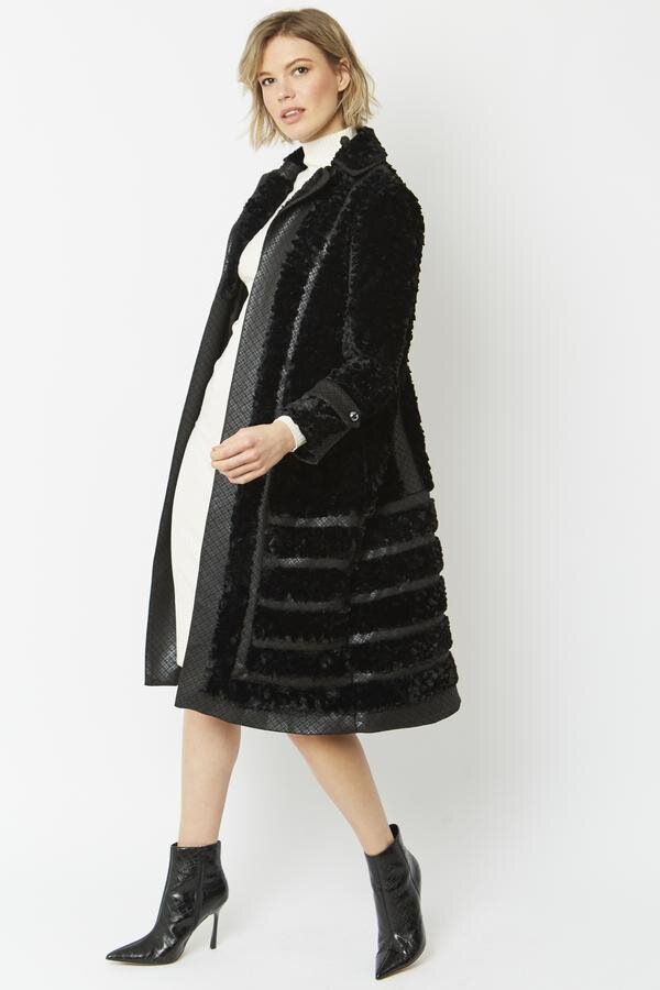 Faux Suede Coat with Faux Fur Panelling