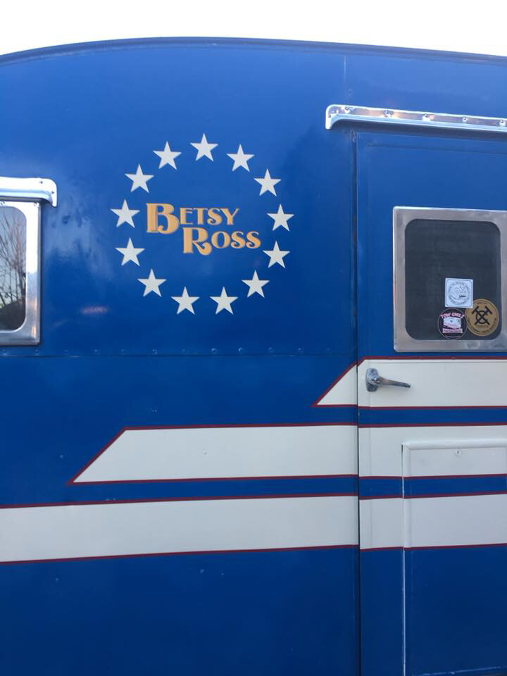 Deborah Maddock and her 1950 Aljoa trailer "Betsy Ross" 