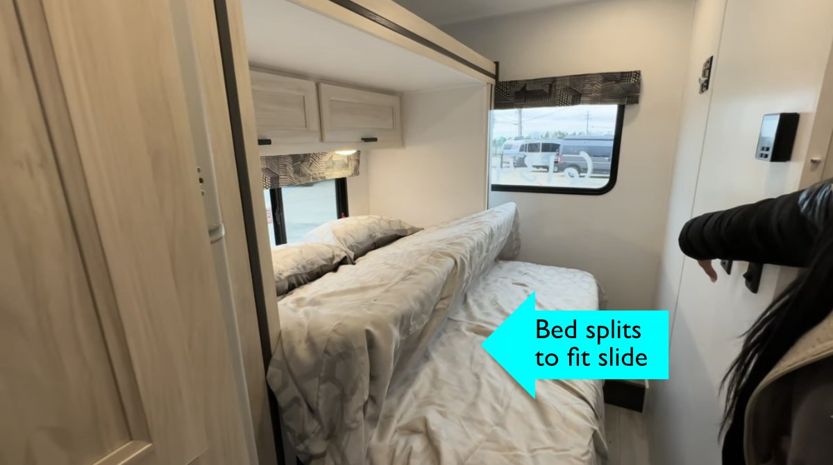 Bed splits to fit slide