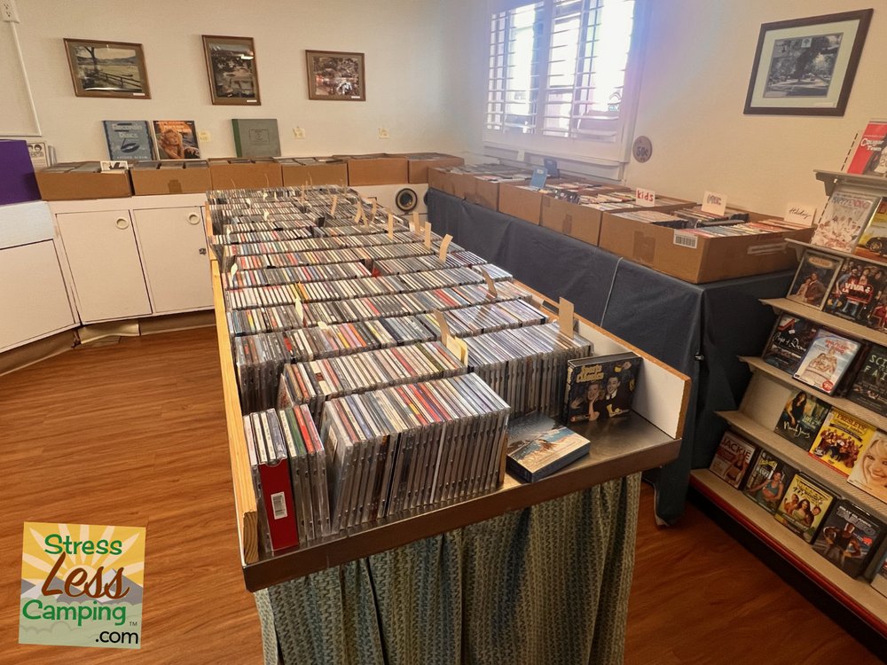 A huge collection of CDs and DVDs for sale in the store at Valencia Travel Village in Castaic CA.jpg