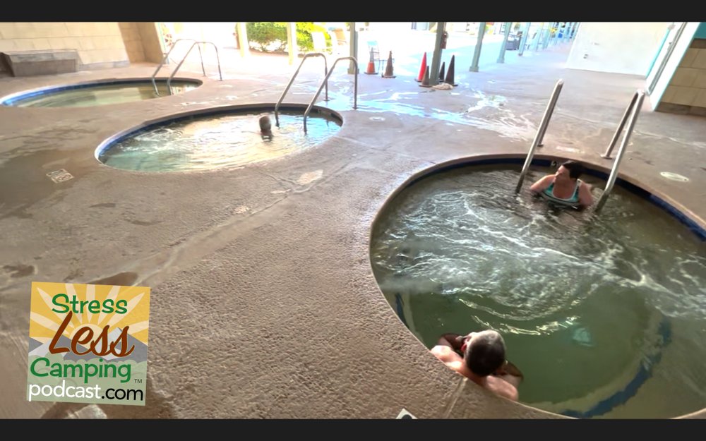 Three temperatures of mineral spring hot tub spas at Joshua Tree:Palm Springs KOA Holiday in Desert Hot Springs CA