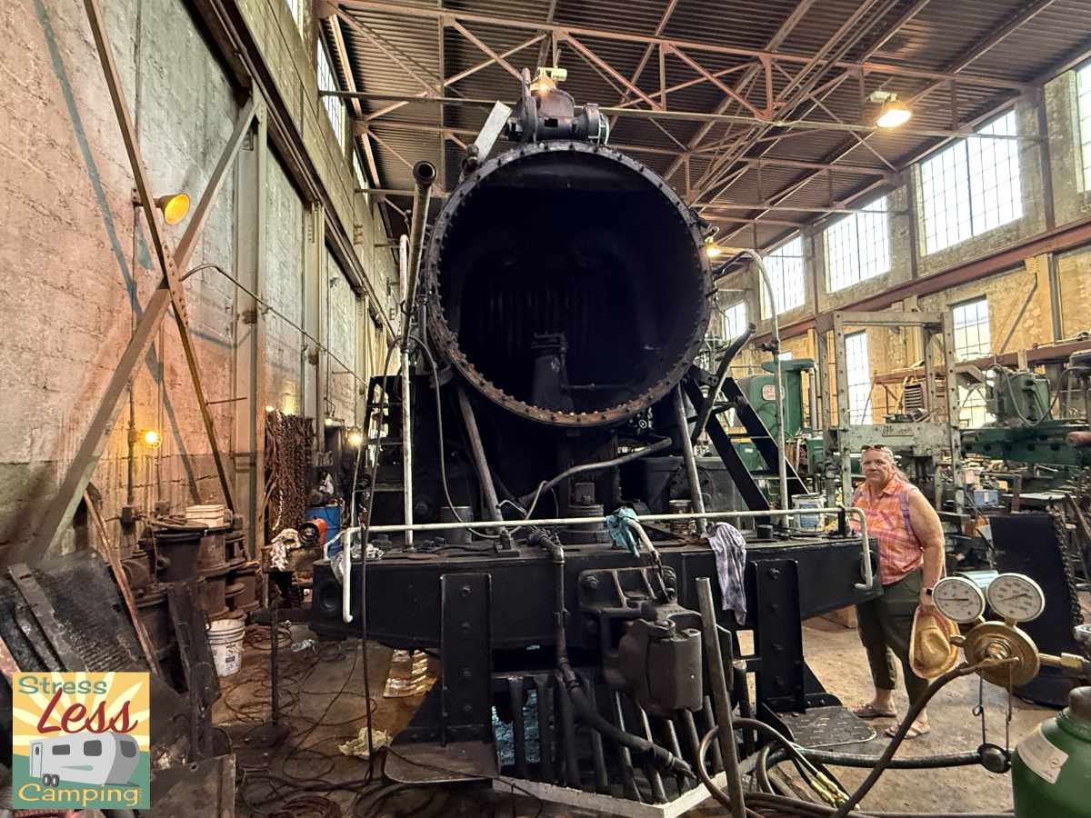 One of Nevada Northern's steam engines in the shop for repairs.jpg