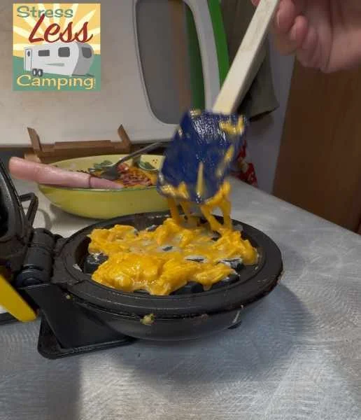 Adding chaffle mix to the waffle iron