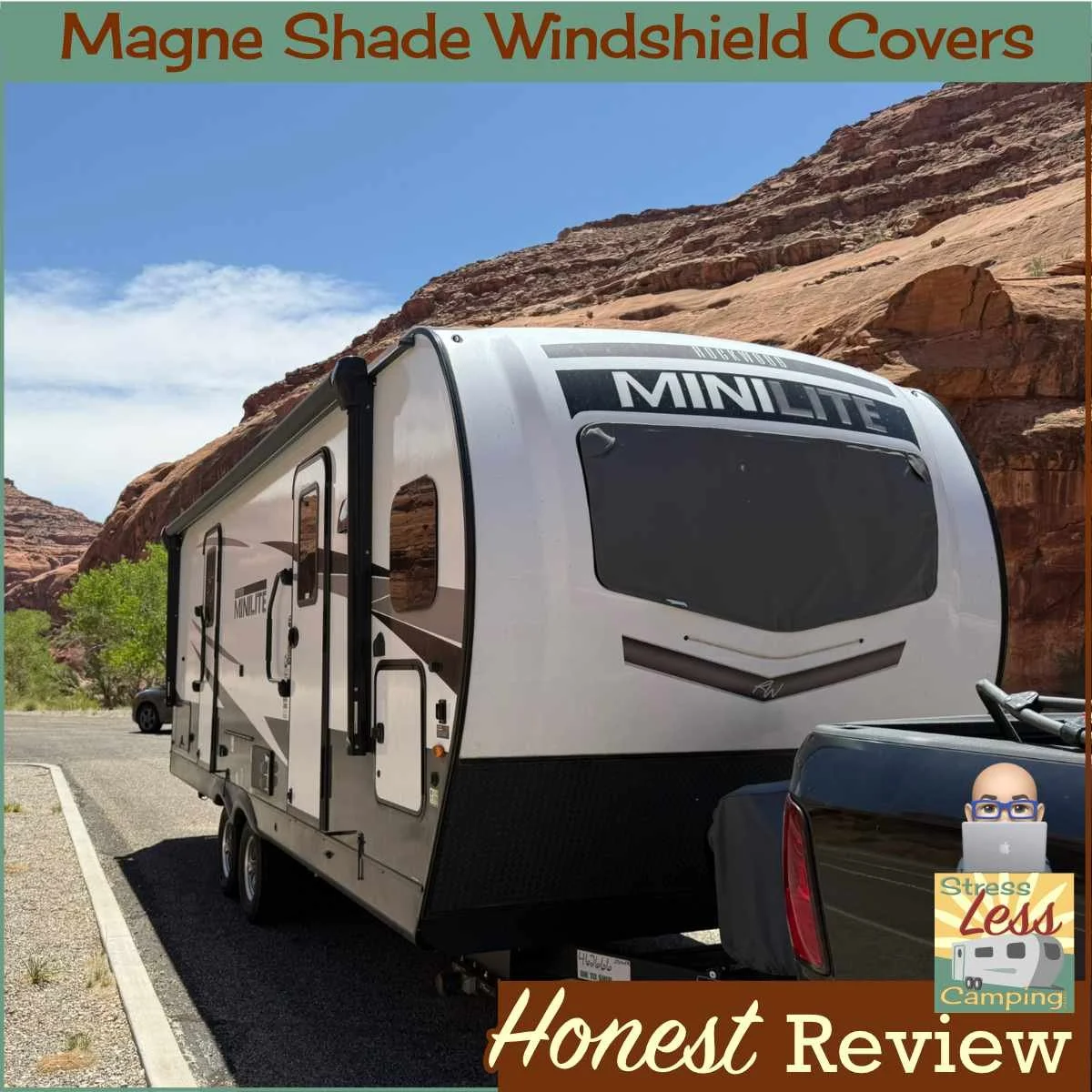 The Magne Shade windshield cover for travel trailers and fifth wheels