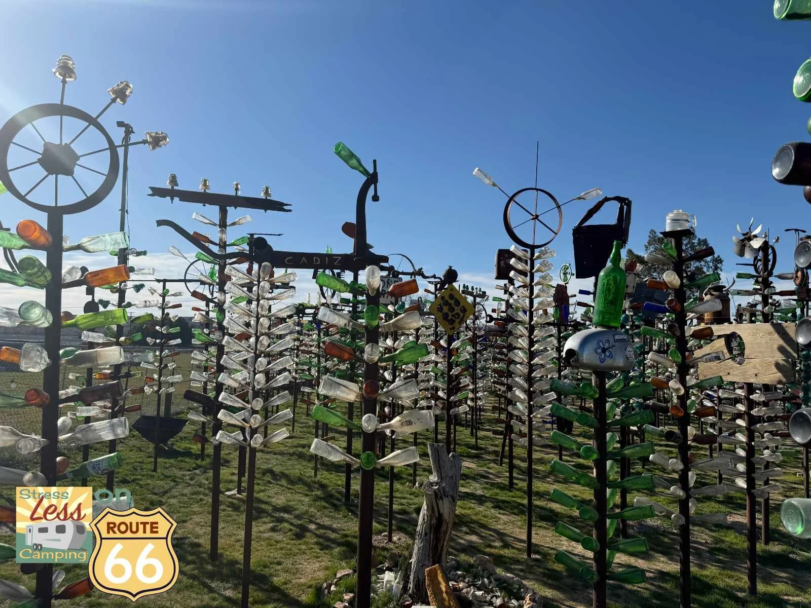 Each of the bottle trees is capped with something different from kinetic sculptures to retired machinery.jpg