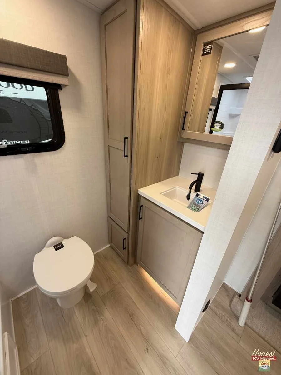 Good storage in the bathroom of the Rockwood Mini Lite 2525RB.jpg