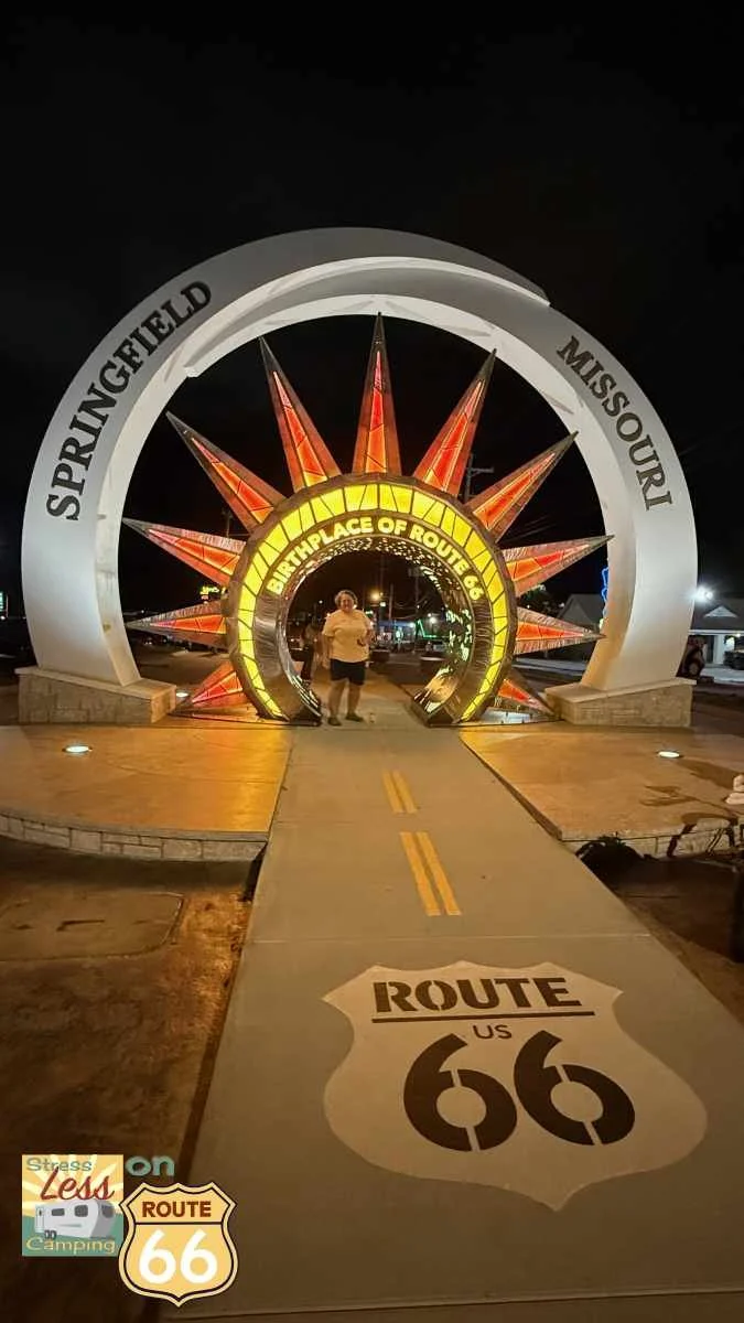 The Origins of Route 66 sunburst marker celebrates Springfield being the birthplace of Route 66