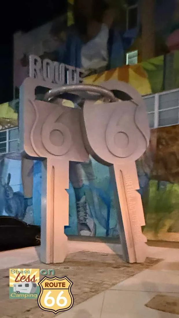 Two enormous keys celebrate the birthplace of Route 66 in Springfield MO.jpg