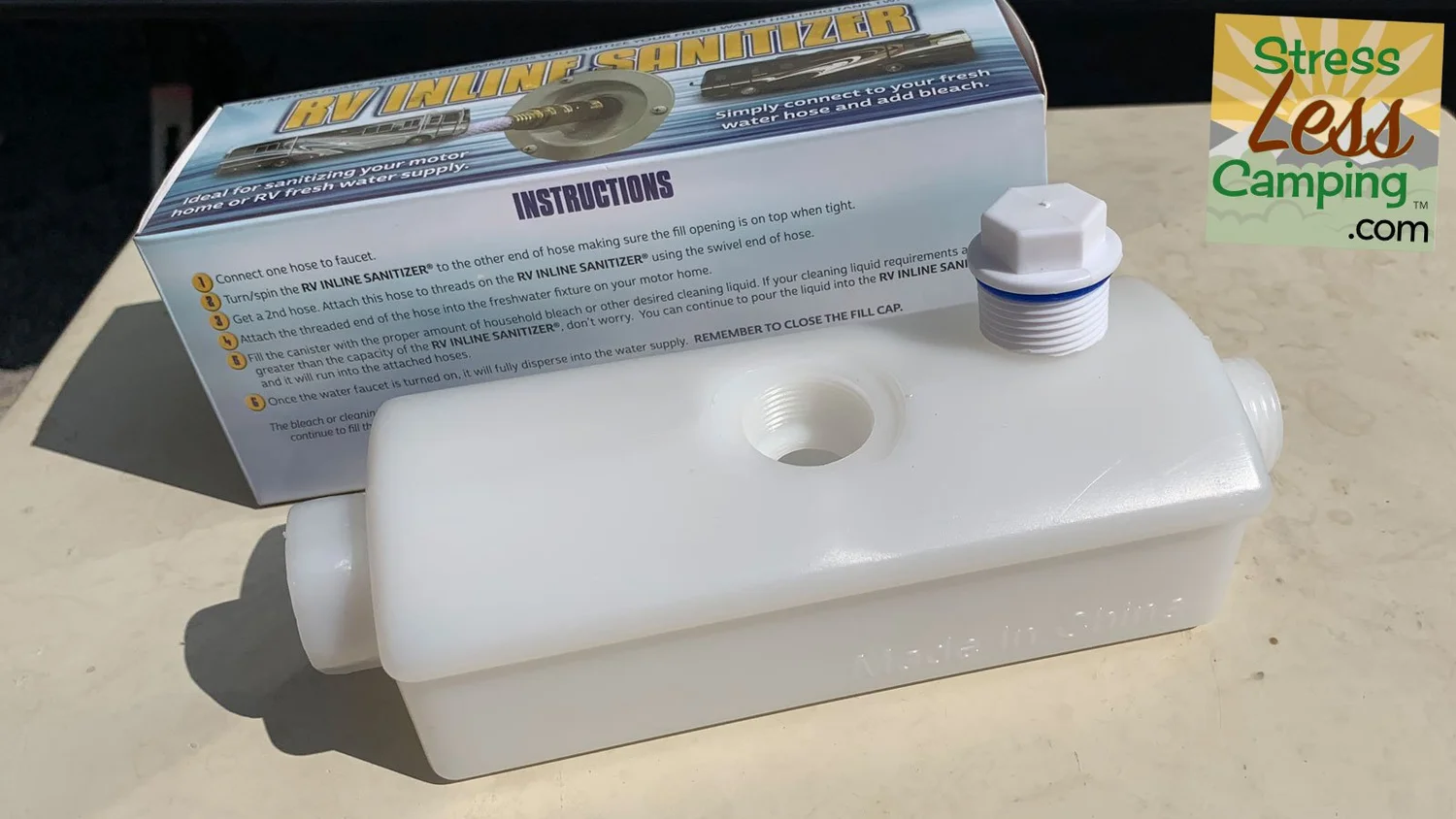 Easy RV fresh water tank sanitizer StressLess Camping RV Camping