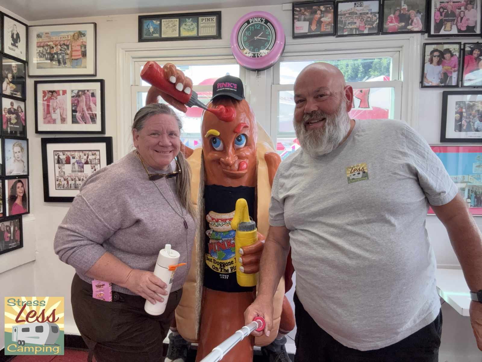 Having a giant hot dog at Pinks in Hollywood