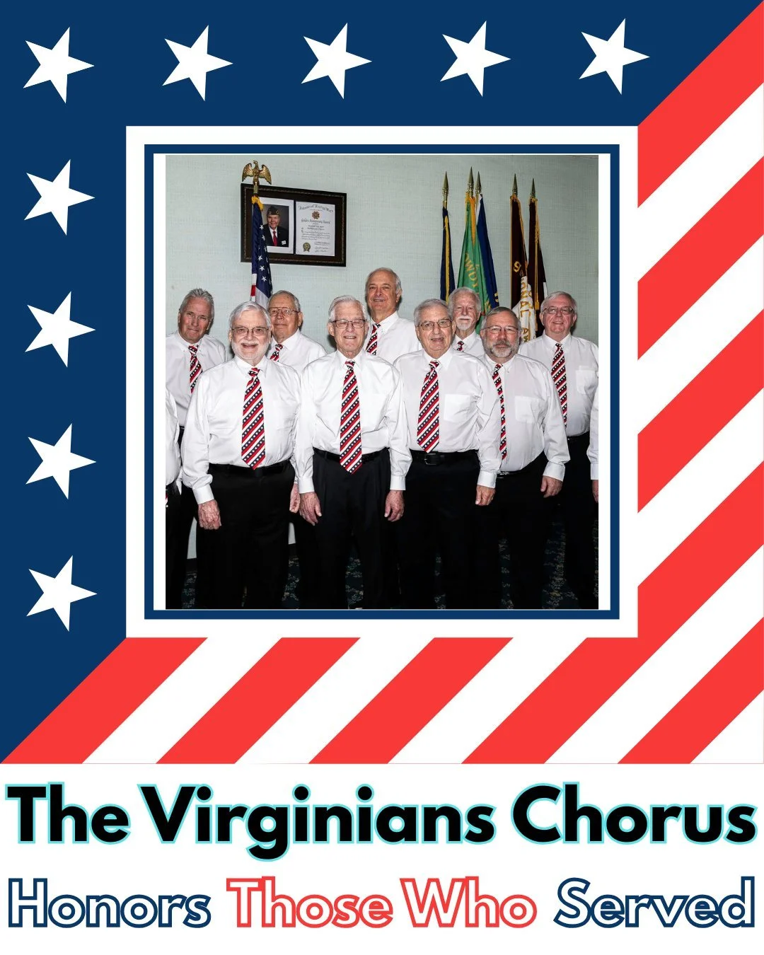On Veterans Day, we honor those who served our country. The Virginians Chorus has been privileged this year with the opportunity of performing in front of many who have served, from singing for the Patriots Day Service at the Virginia War Memorial to