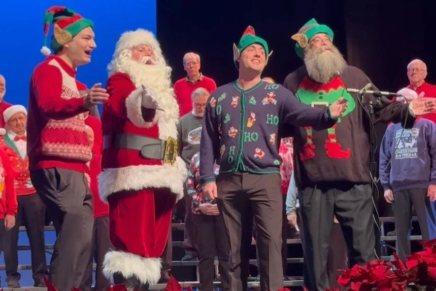 One of our featured quartets returning to the stage with the Virginians this Sunday is Return to Fourm. Robbie, Connor, Harry, and Jim sang on their first Virginians show one year ago at the Perkinson Center for the Arts and Education. Now they're pr