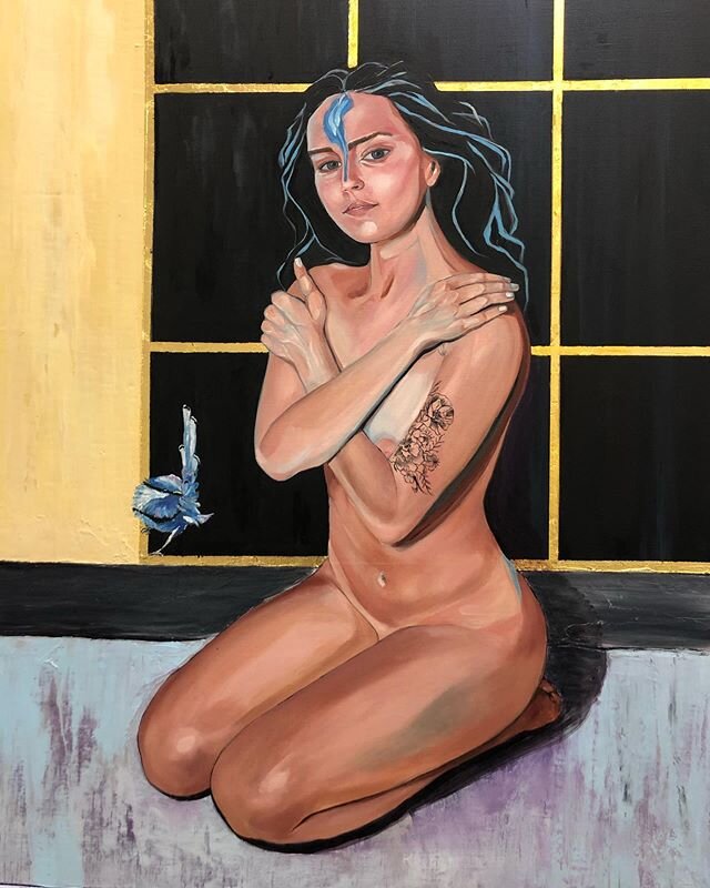 &ldquo;Crowned &ldquo; 48&rdquo;x36&rdquo;  Oil and 24k Gold leaf on Linen
