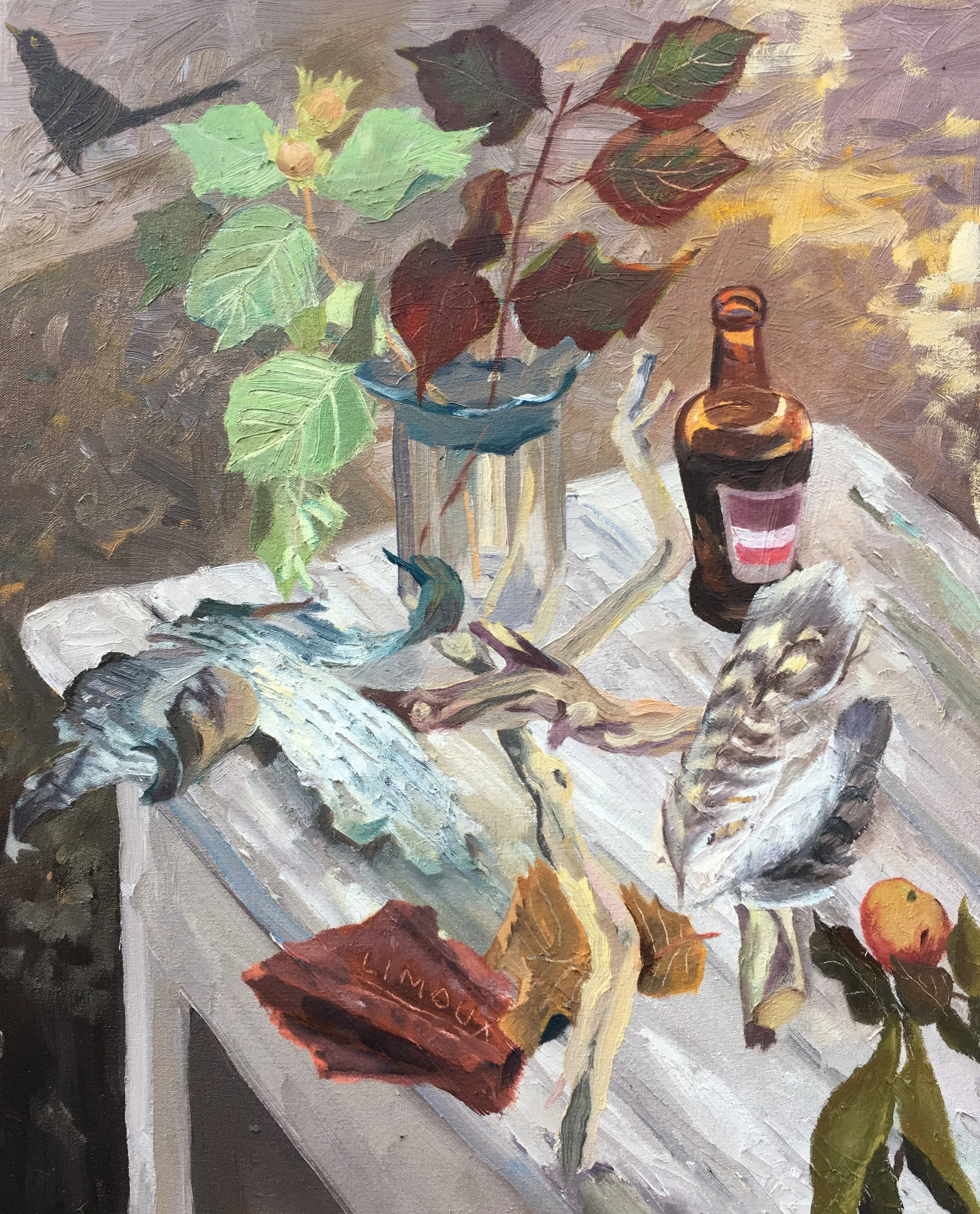 October 2019, freshly tilled soil, a bottle of Pelforth