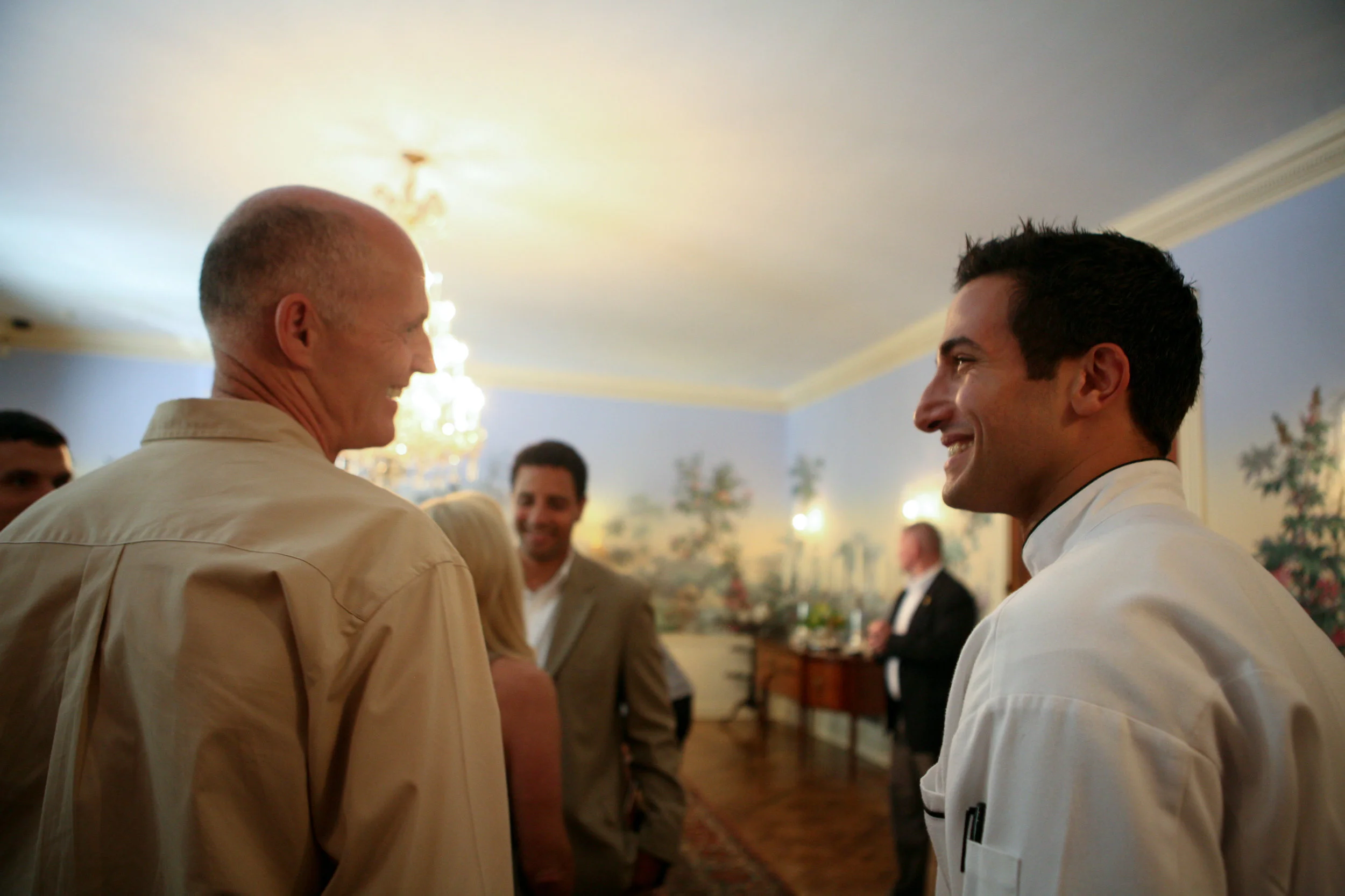 Governor Rick Scott and Chef Minas sharing a moment in the State Dining Room after the Great American Seafood Cook-off tasting.