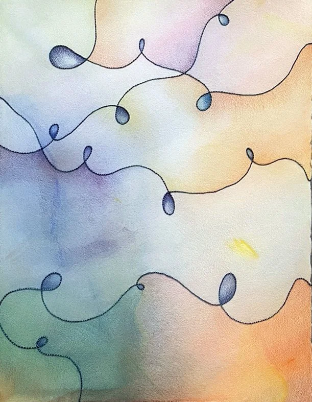 "When the Light Hits It" - Mixed Media (Mixed Media (Acrylic Paint; Colored Pencil; Recycled Yarn; Embroidery Thread on Cold-Pressed Watercolor Paper) 22" W x 30" H 2023 Photo: June Krinsky-Rudder