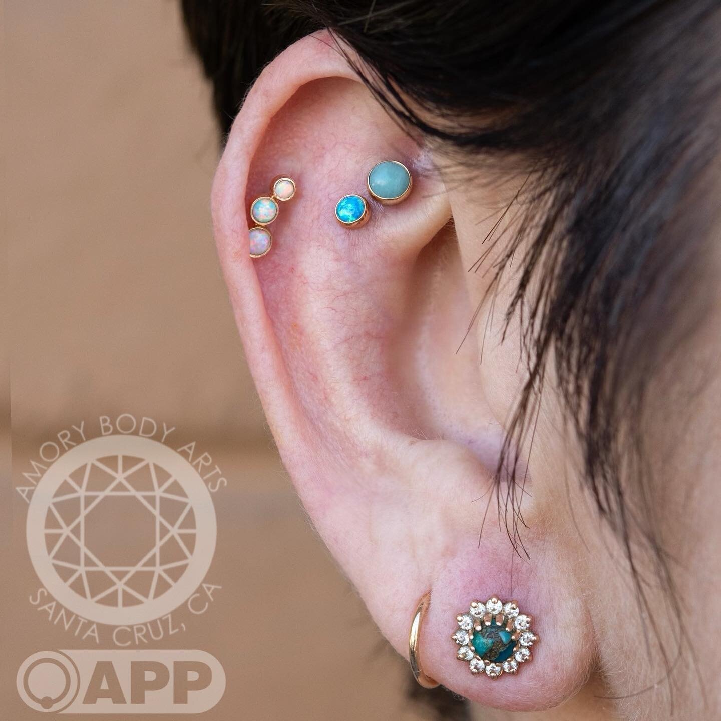 Peek at this collection of ear piercings from Adam and Dan!✨

We&rsquo;ve had the pleasure of working with Kari since our opening, slowly adding and sometimes removing piercings over the years. 

Dan had the pleasure of adding two new faux-rook pierc