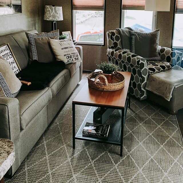 I get a lot of questions about what the inside of our Northlander Reflection looks like up north so I will start sharing some inside spaces with you over the next little while!

This is one side of our living space - it did come fully furnished (you 