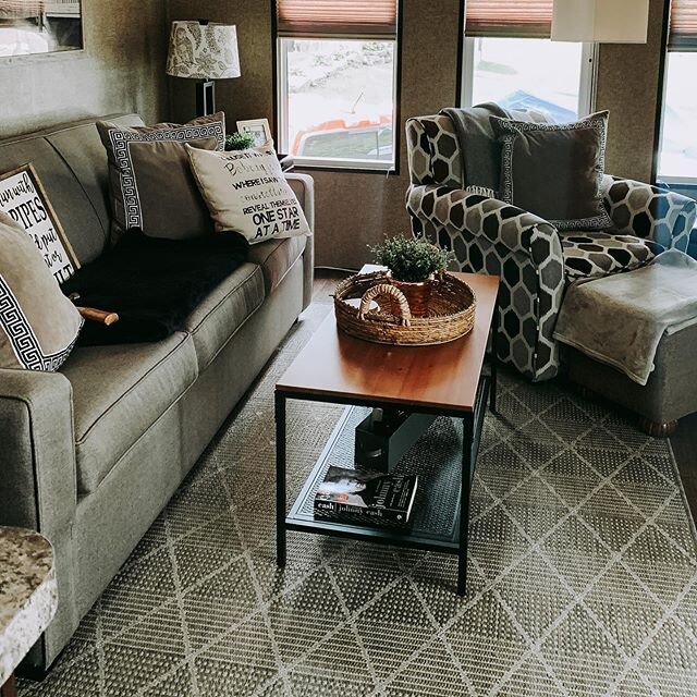 I get a lot of questions about what the inside of our Northlander Reflection looks like up north so I will start sharing some inside spaces with you over the next little while!

This is one side of our living space - it did come fully furnished (you 