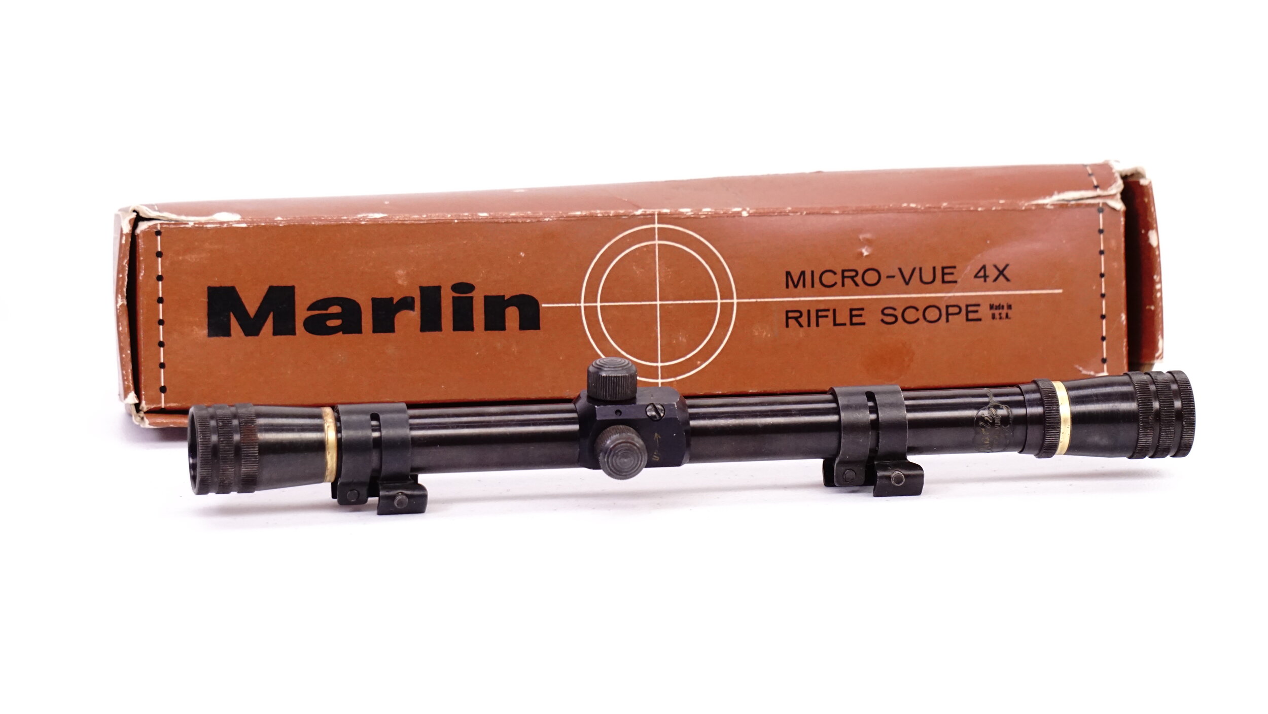 Marlin Micro-Vue 4x with rings. 3/4". c.1959-65. Excellent in Box, Crosshair - Refurbished.